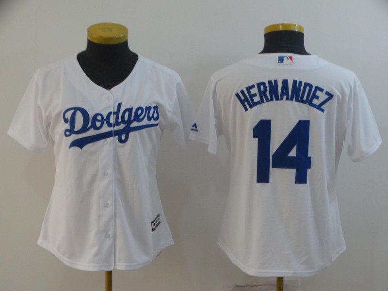 Women Los Angeles Dodgers #14 Hernandez White Game MLB Jersey